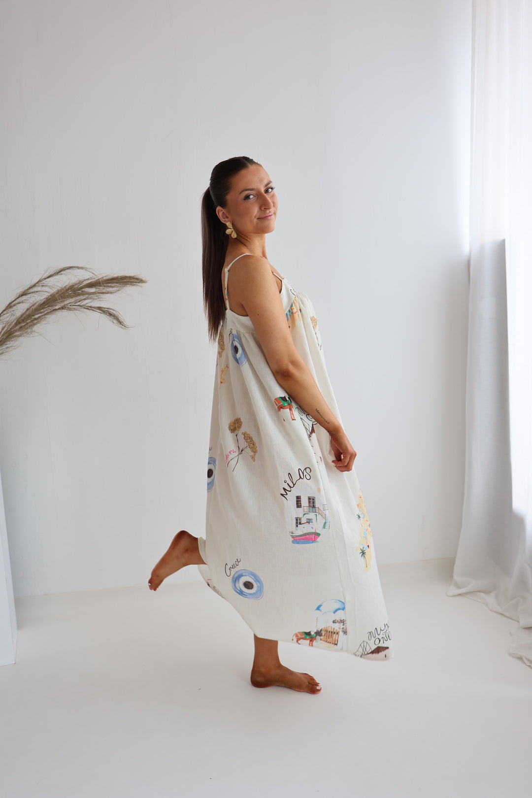 Langes Kleid mit Print Greece