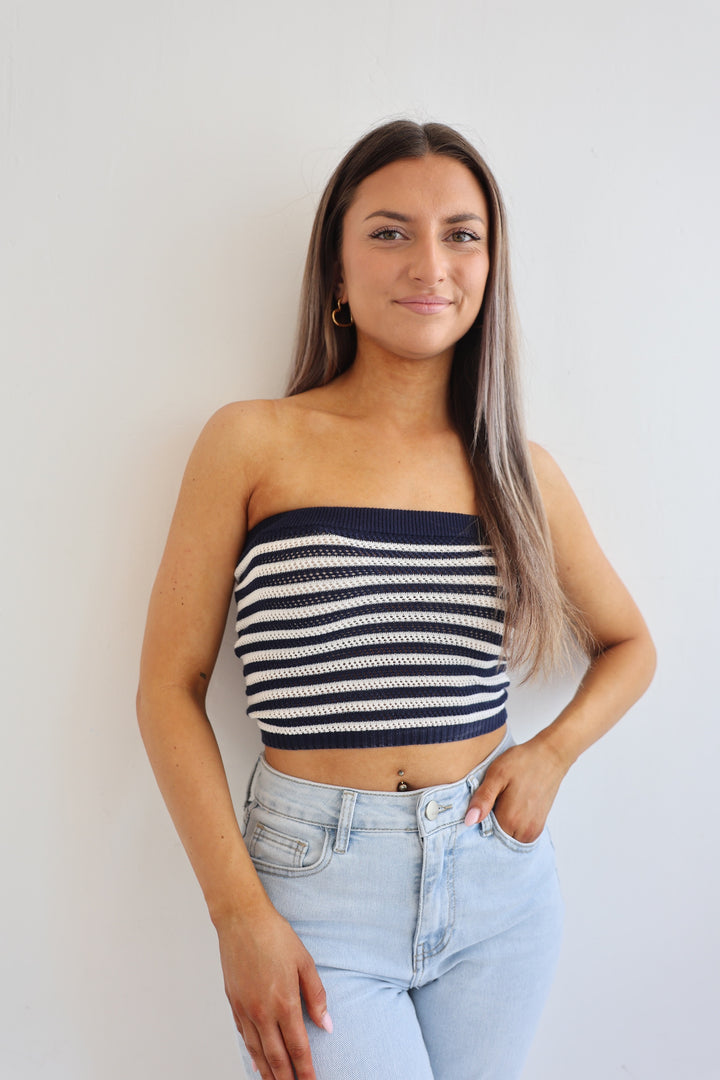 Bandeautop in Häkeloptik Marine