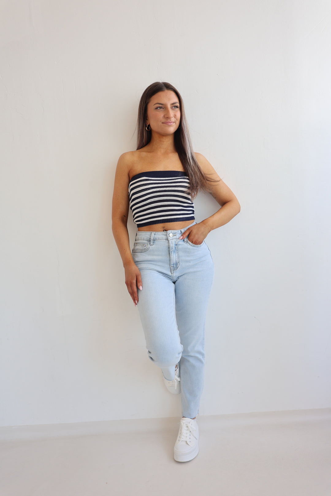 Bandeautop in Häkeloptik Marine