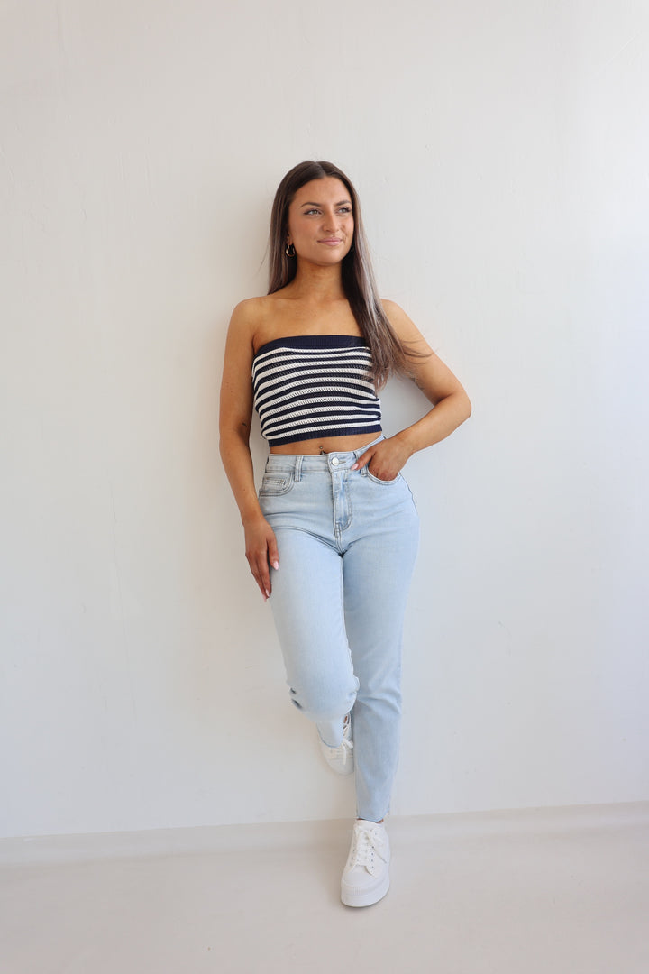 Bandeautop in Häkeloptik Marine