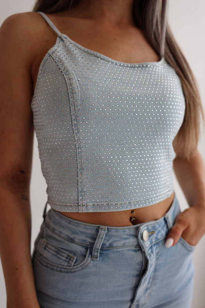 Kurzes Jeanstop Diamonds