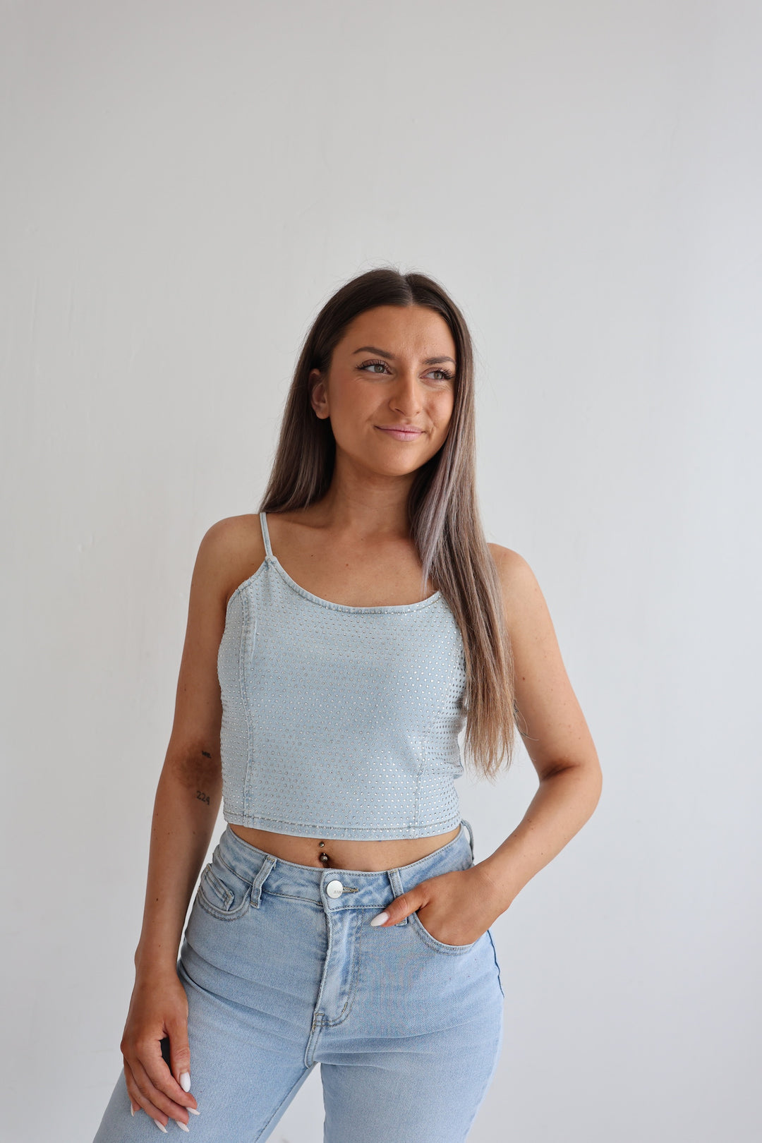 Kurzes Jeanstop Diamonds