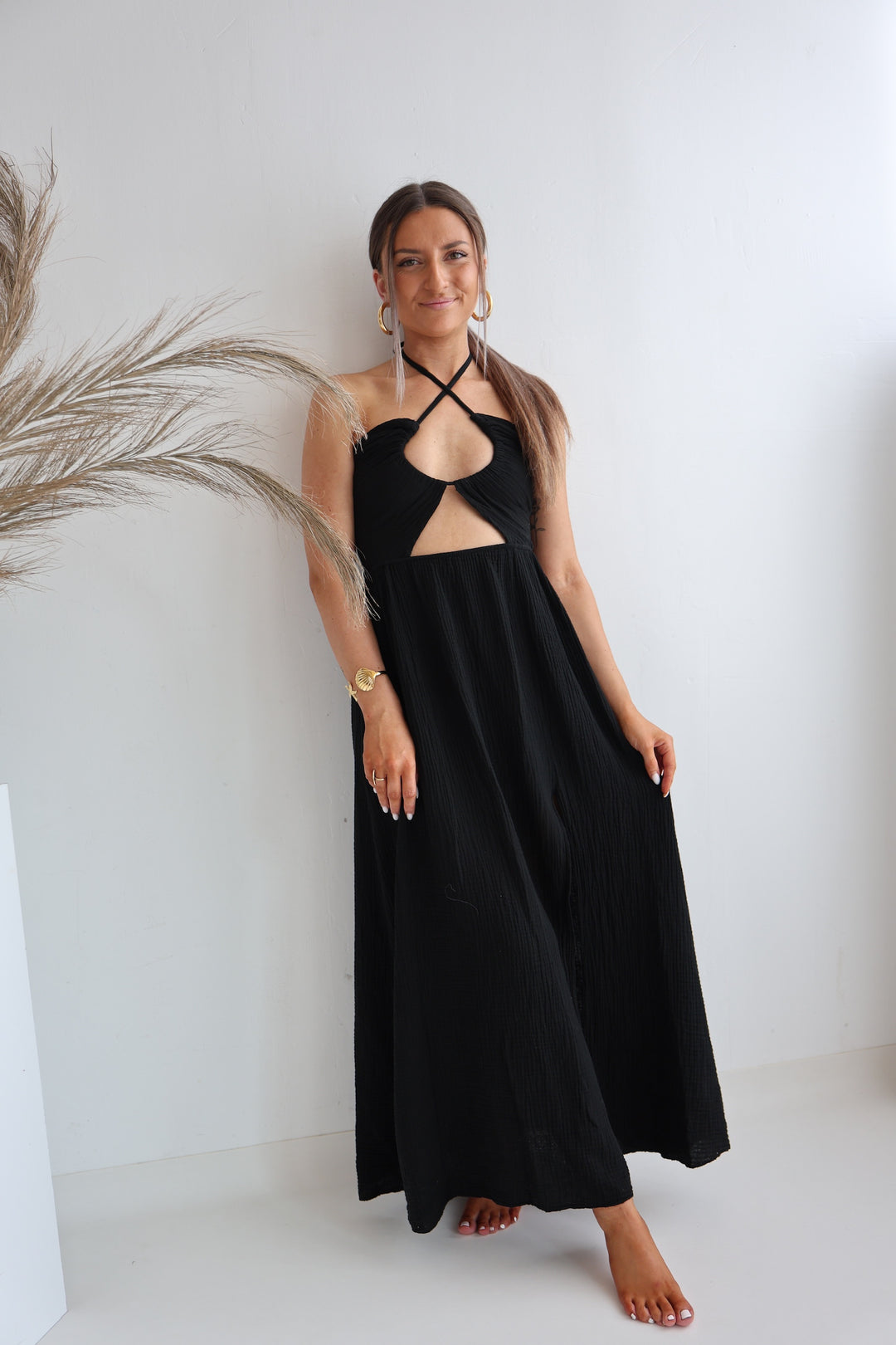 Langes Musselinkleid mit Cut-Outs Leona (einfarbig)