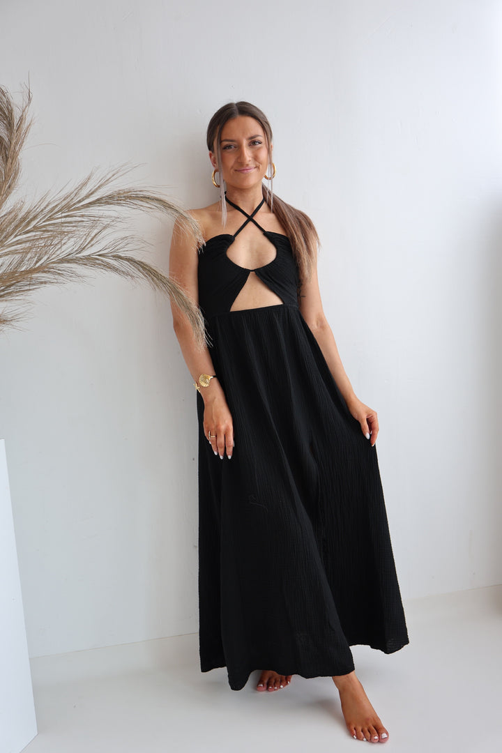 Langes Musselinkleid mit Cut-Outs Leona (einfarbig)