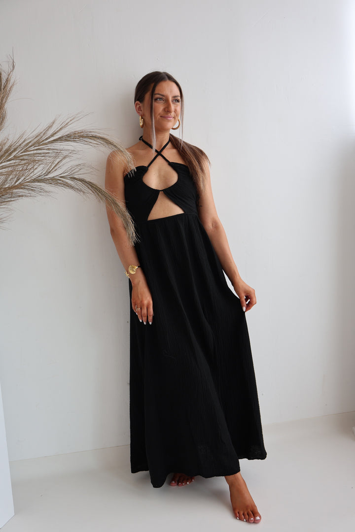 Langes Musselinkleid mit Cut-Outs Leona (einfarbig)