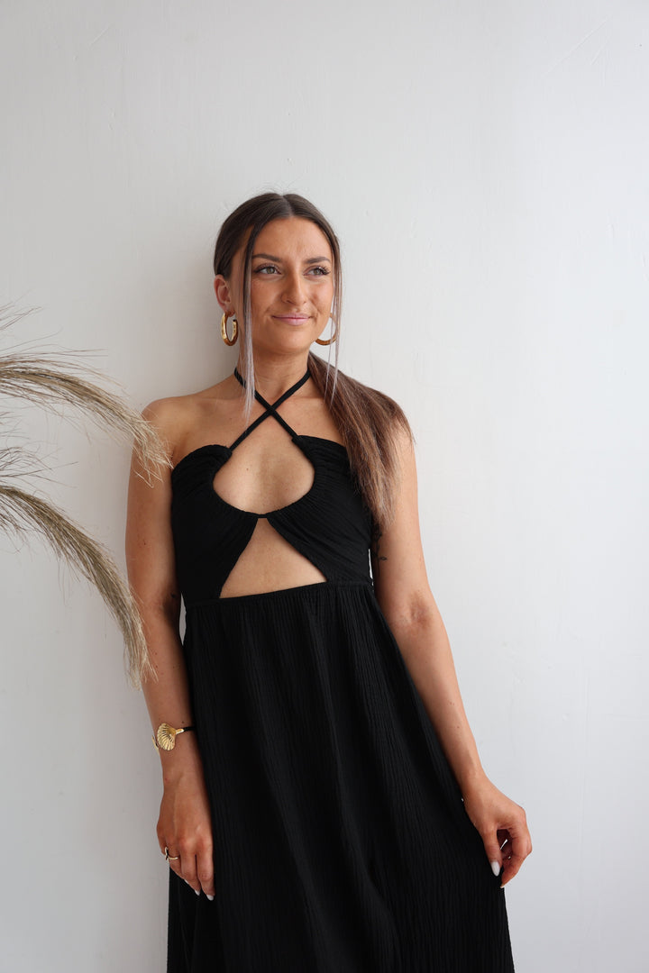 Langes Musselinkleid mit Cut-Outs Leona (einfarbig)