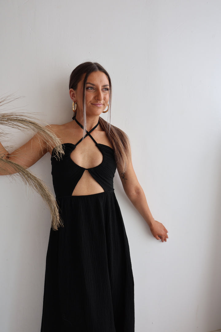 Langes Musselinkleid mit Cut-Outs Leona (einfarbig)