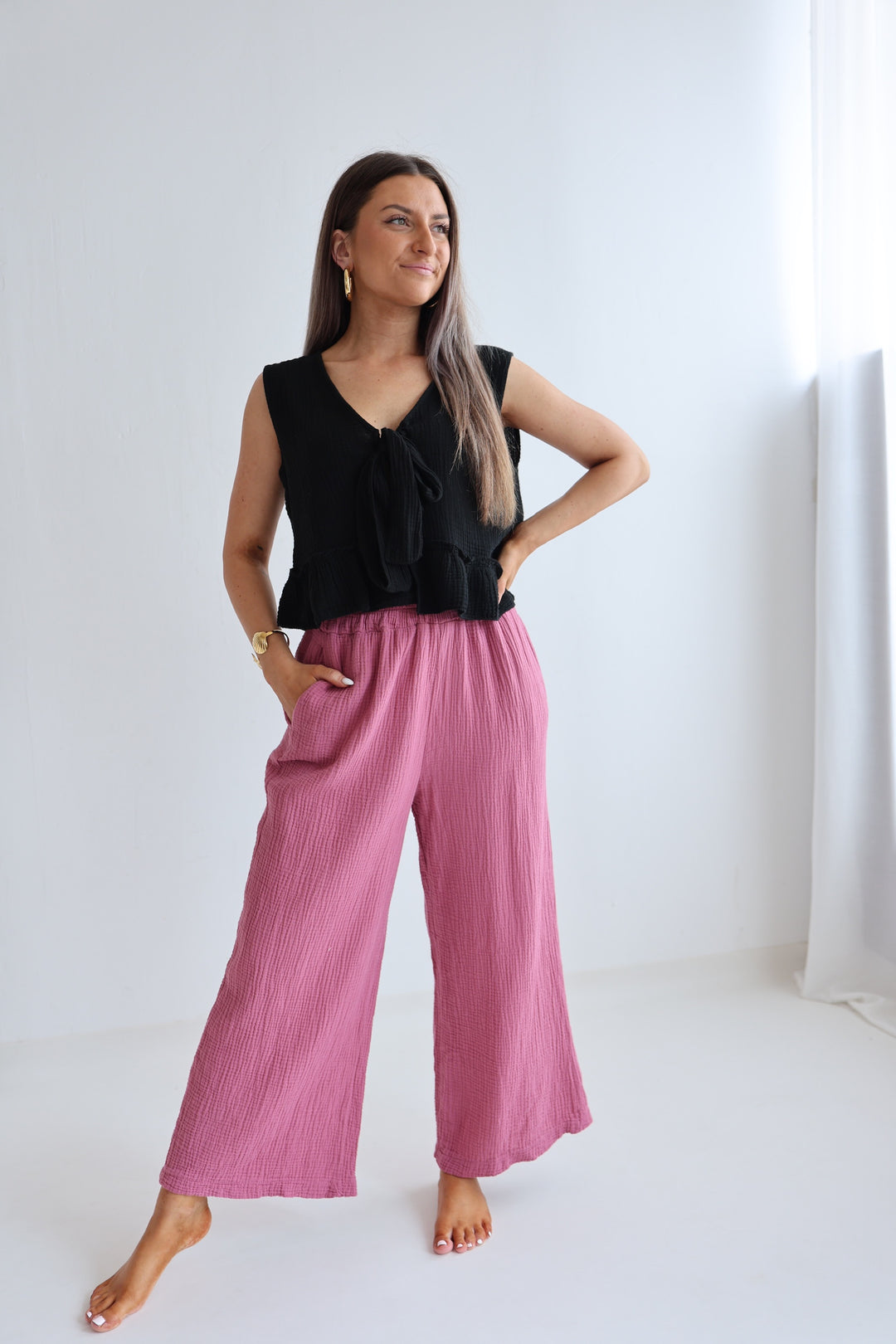 3/4 Musselinhose Casual Fit