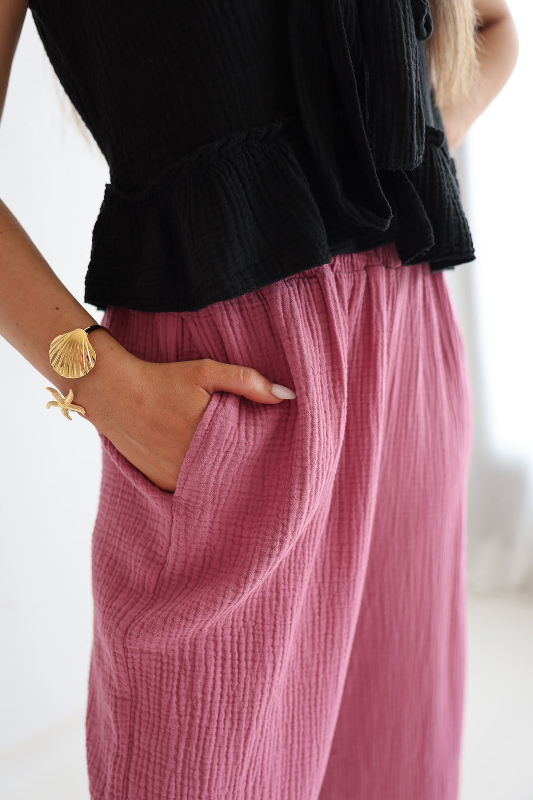 3/4 Musselinhose Casual Fit