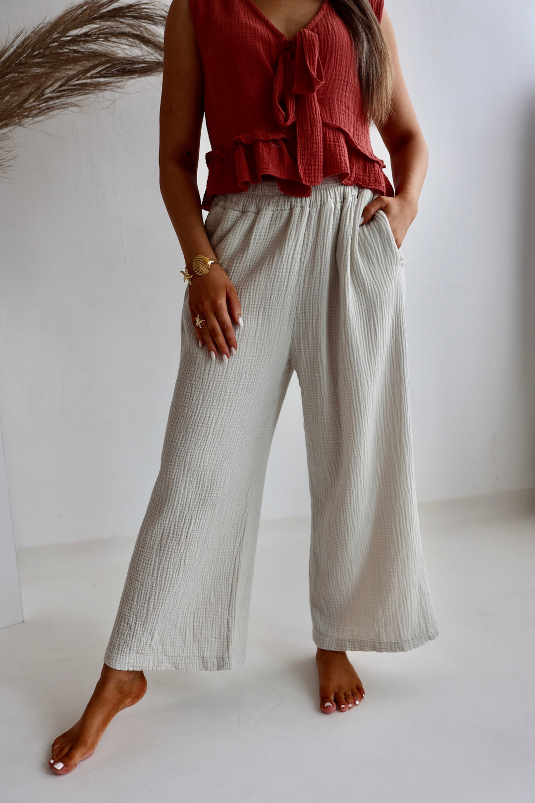 3/4 Musselinhose Casual Fit