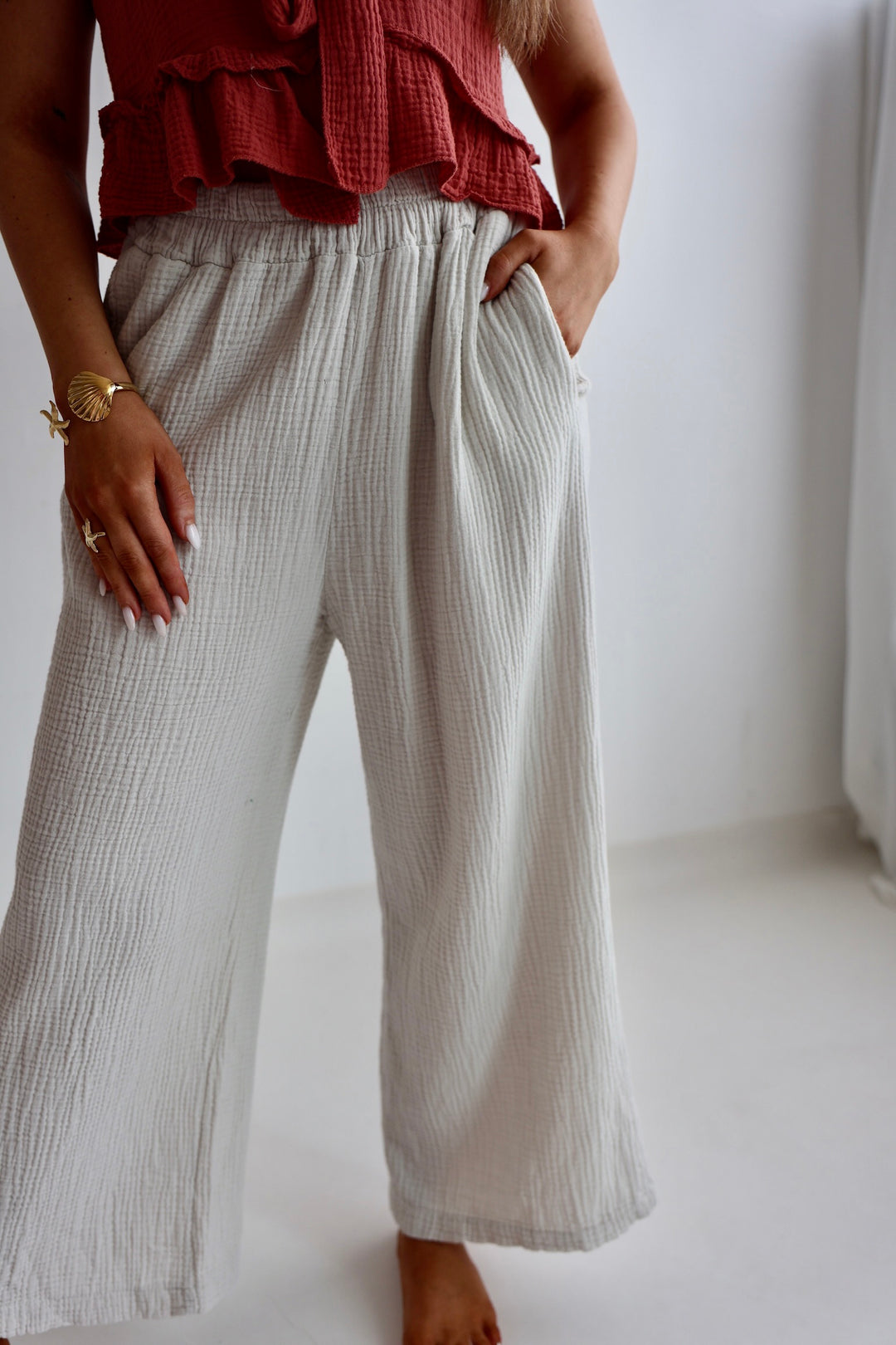 3/4 Musselinhose Casual Fit