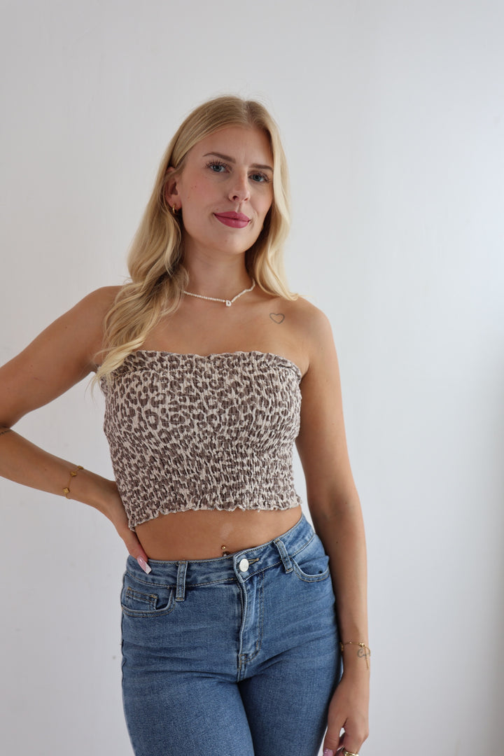 Croptop aus Musselin mit Leoprint Malu