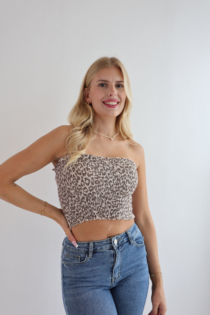 Croptop aus Musselin mit Leoprint Malu