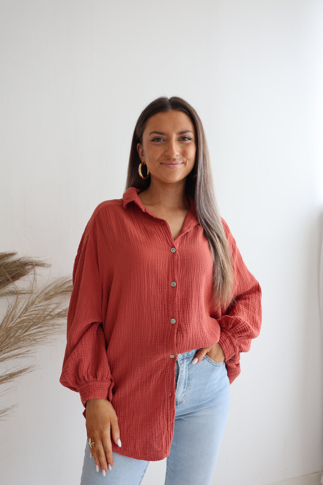 Kurzes Blusenhemd aus Musselin (einfarbig)