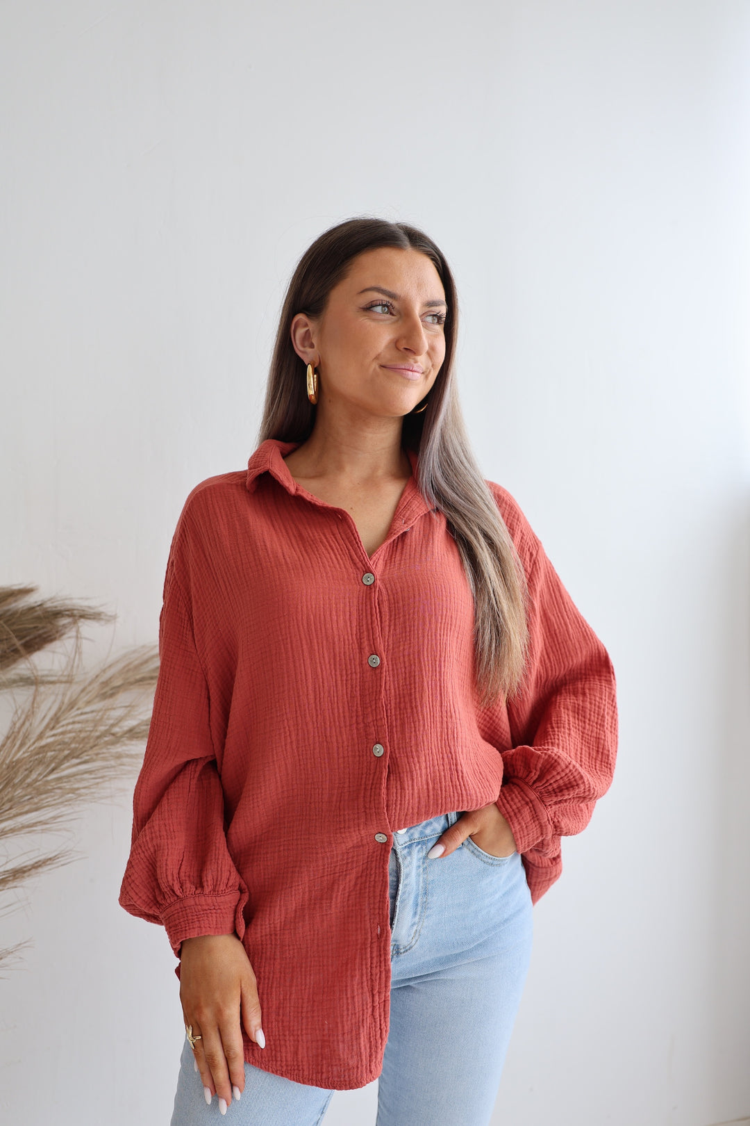 Kurzes Blusenhemd aus Musselin (einfarbig)