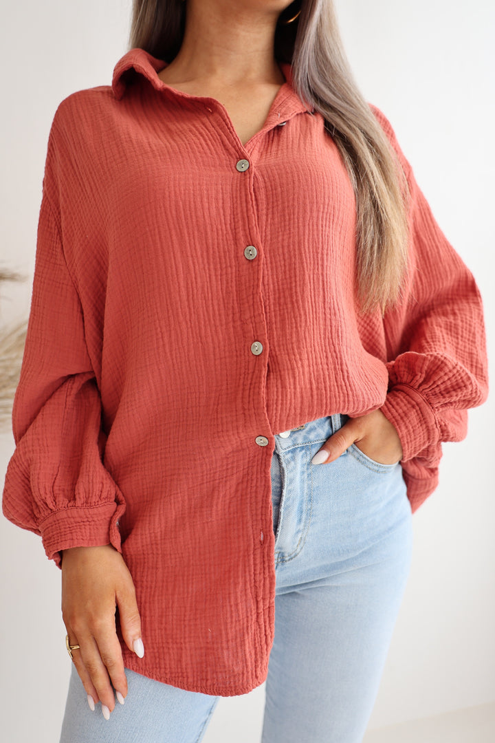 Kurzes Blusenhemd aus Musselin (einfarbig)