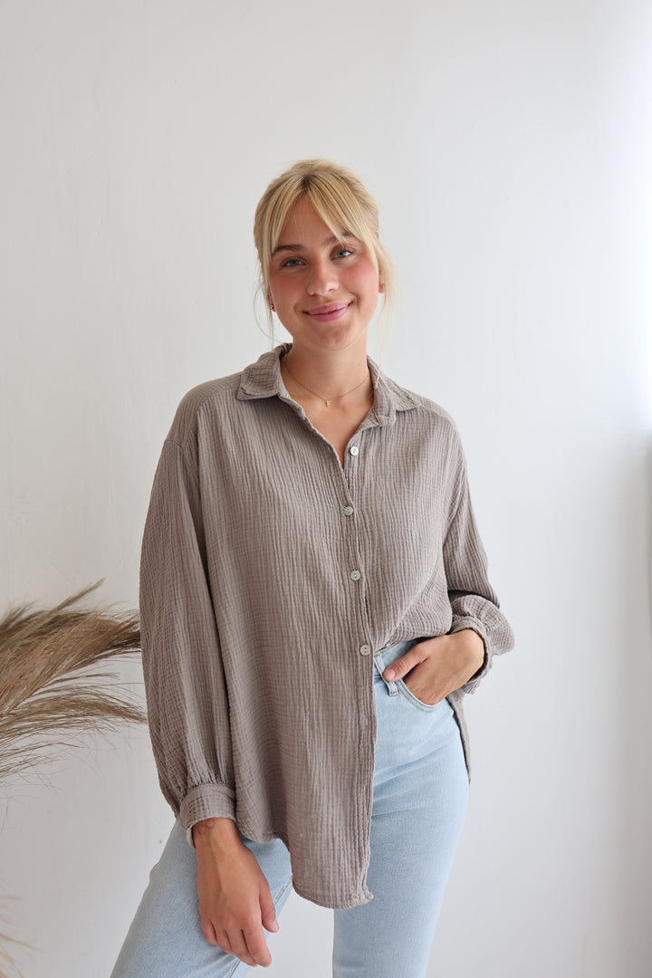 Kurzes Blusenhemd aus Musselin (einfarbig)