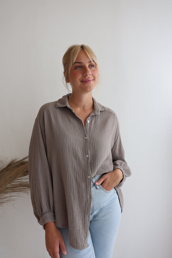 Kurzes Blusenhemd aus Musselin (einfarbig)