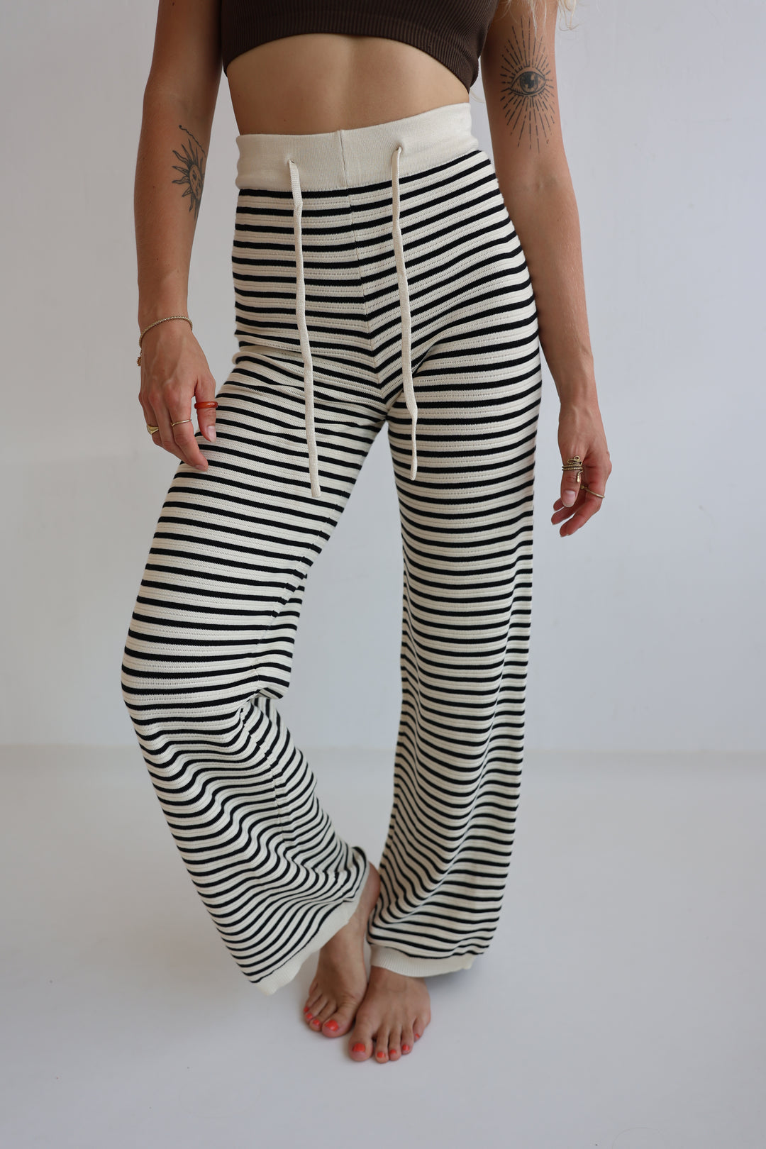 Gestreifte Hose mit Lochstrickmuster Cool Fit