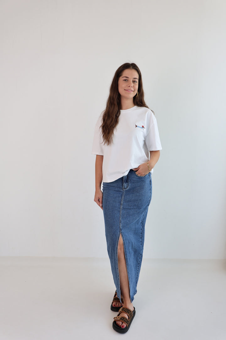 Langer Jeansrock mit Schlitz