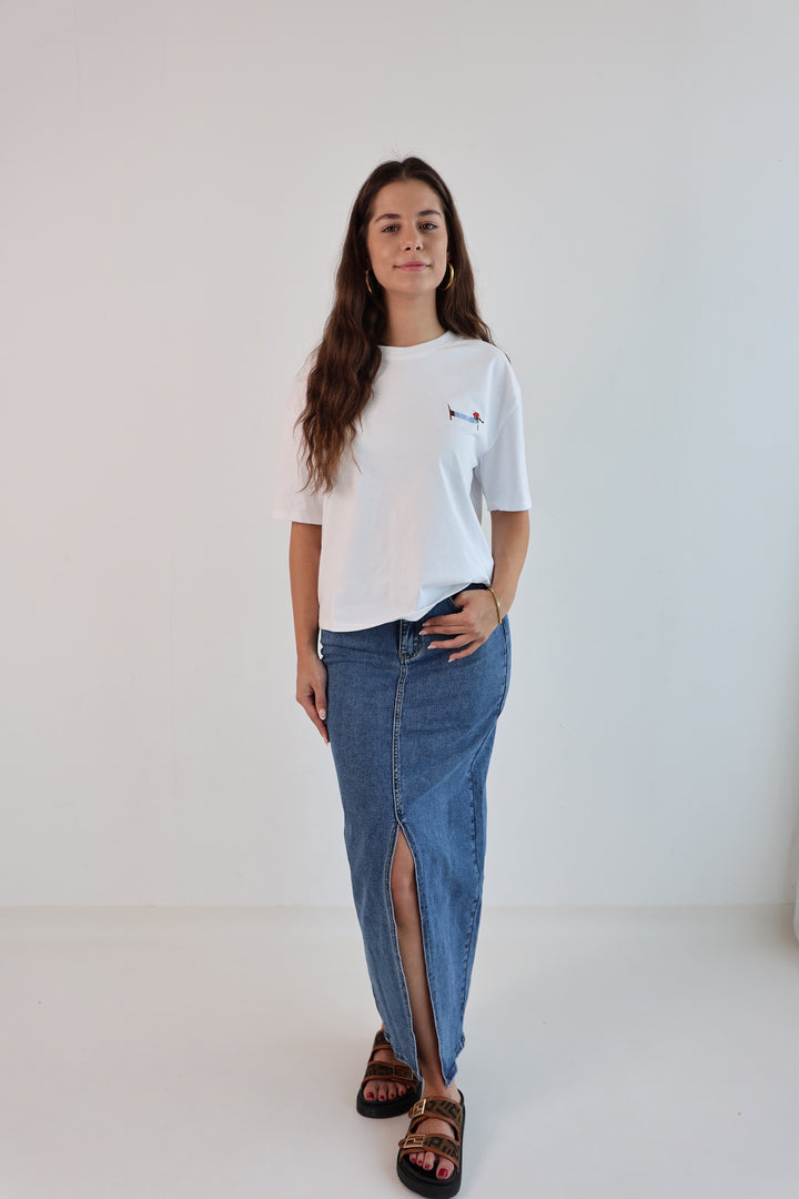 Langer Jeansrock mit Schlitz