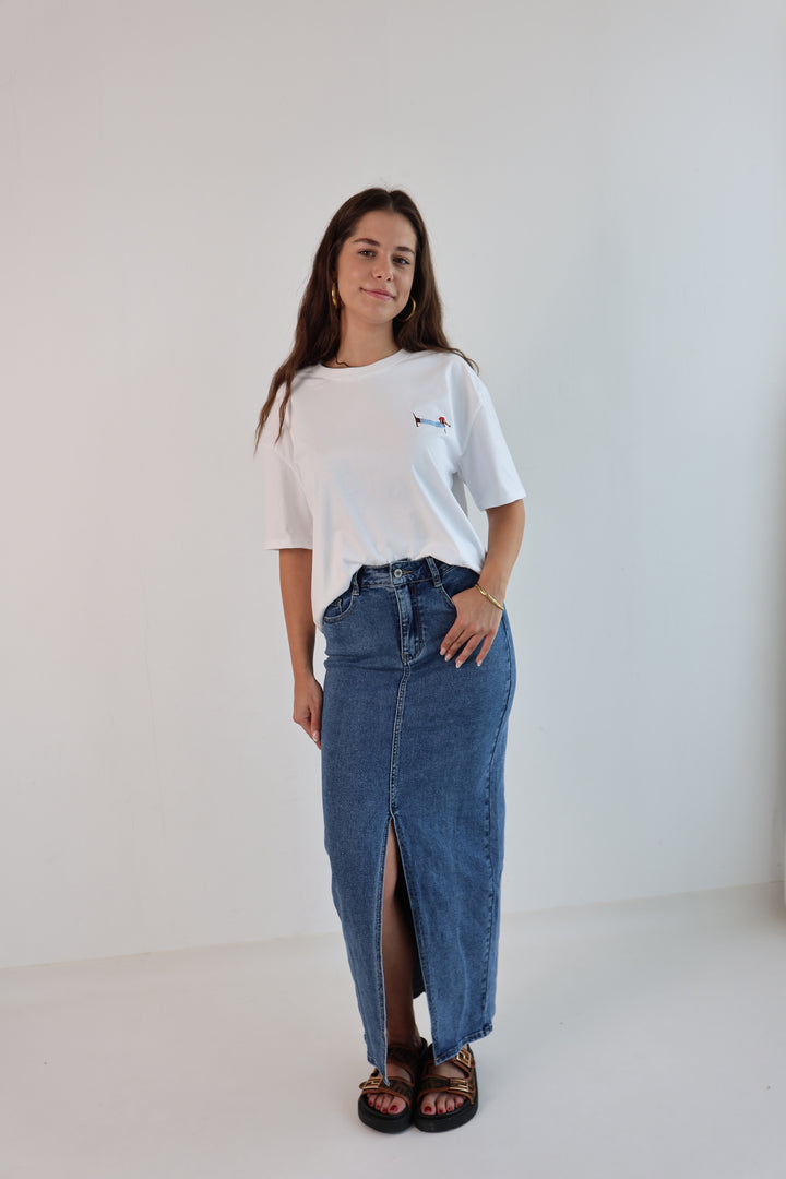 Langer Jeansrock mit Schlitz