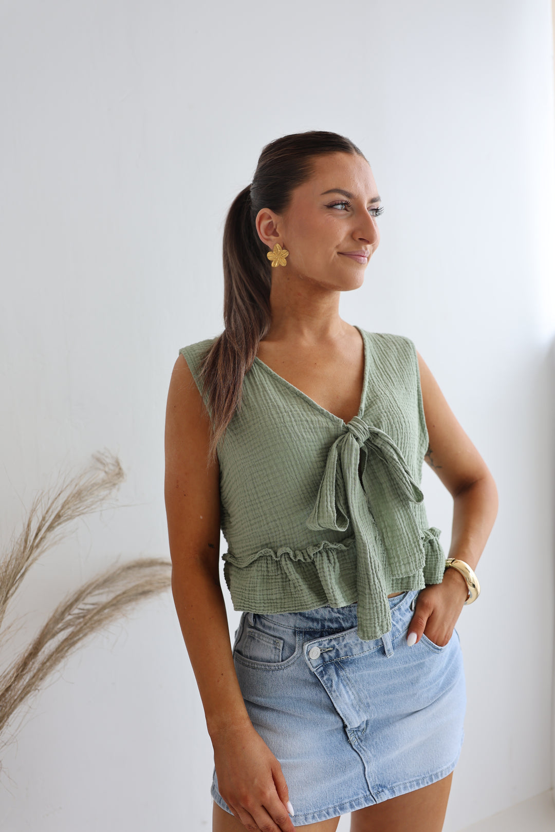 Asymmetrischer Mini-Jeanshosenrock Tara