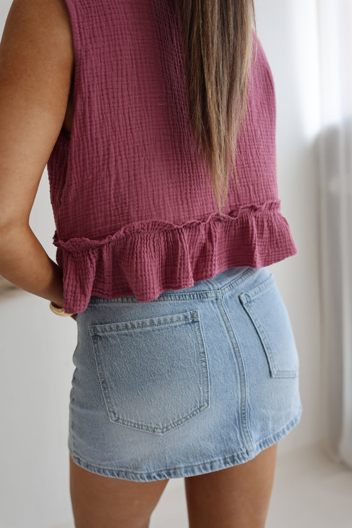 Asymmetrischer Mini-Jeanshosenrock Tara