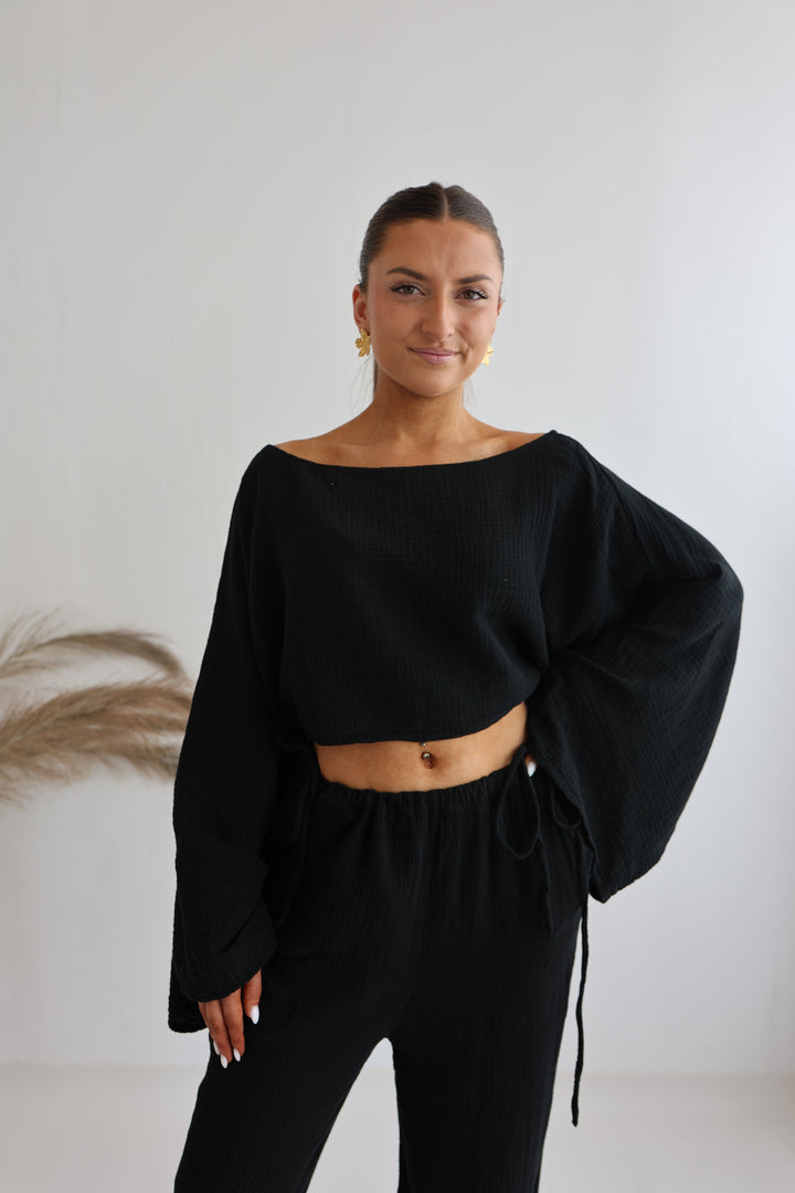 Zweiteiler aus Musselin mit Offshoulder-Shirt