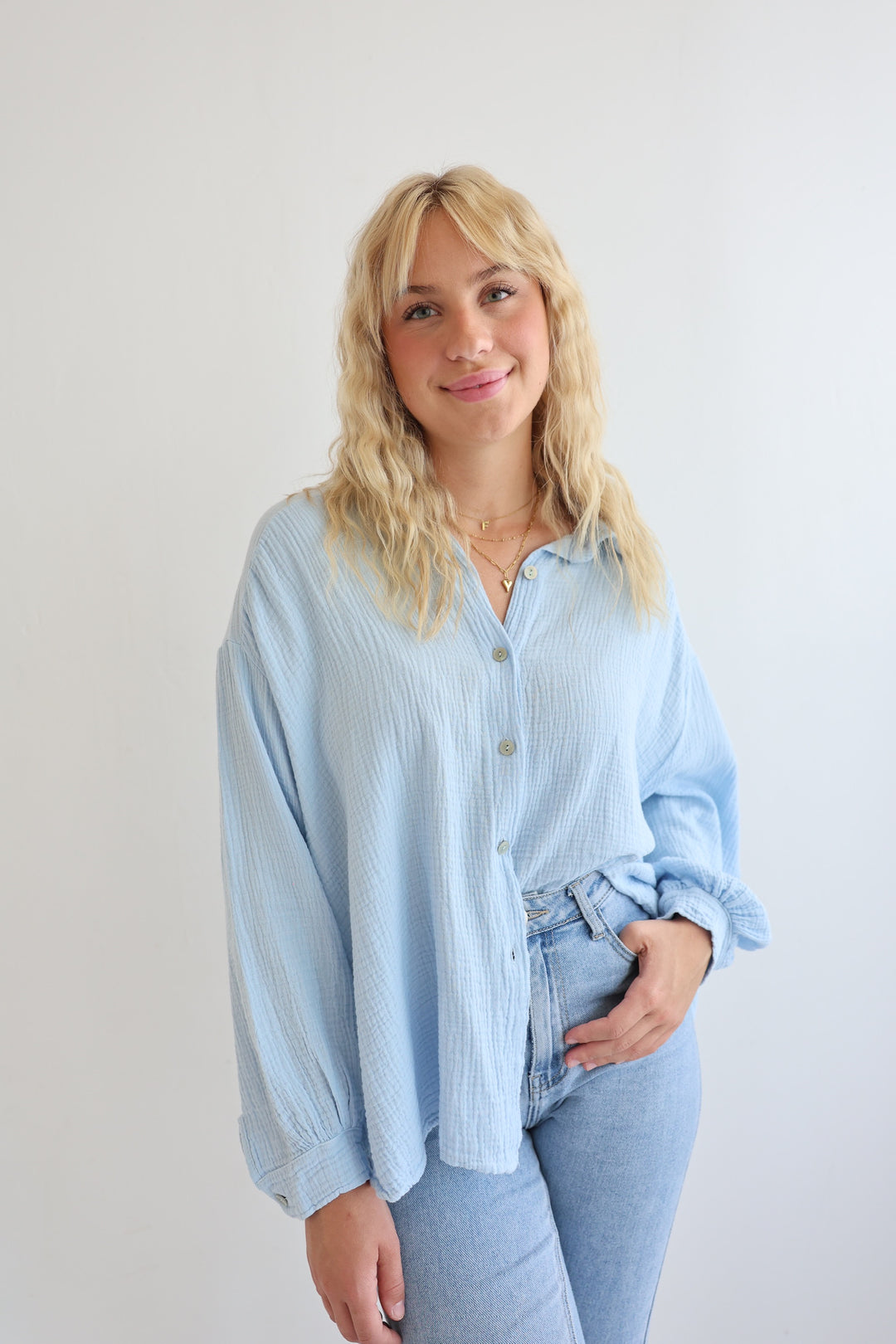 Kurzes Blusenhemd aus Musselin (einfarbig)