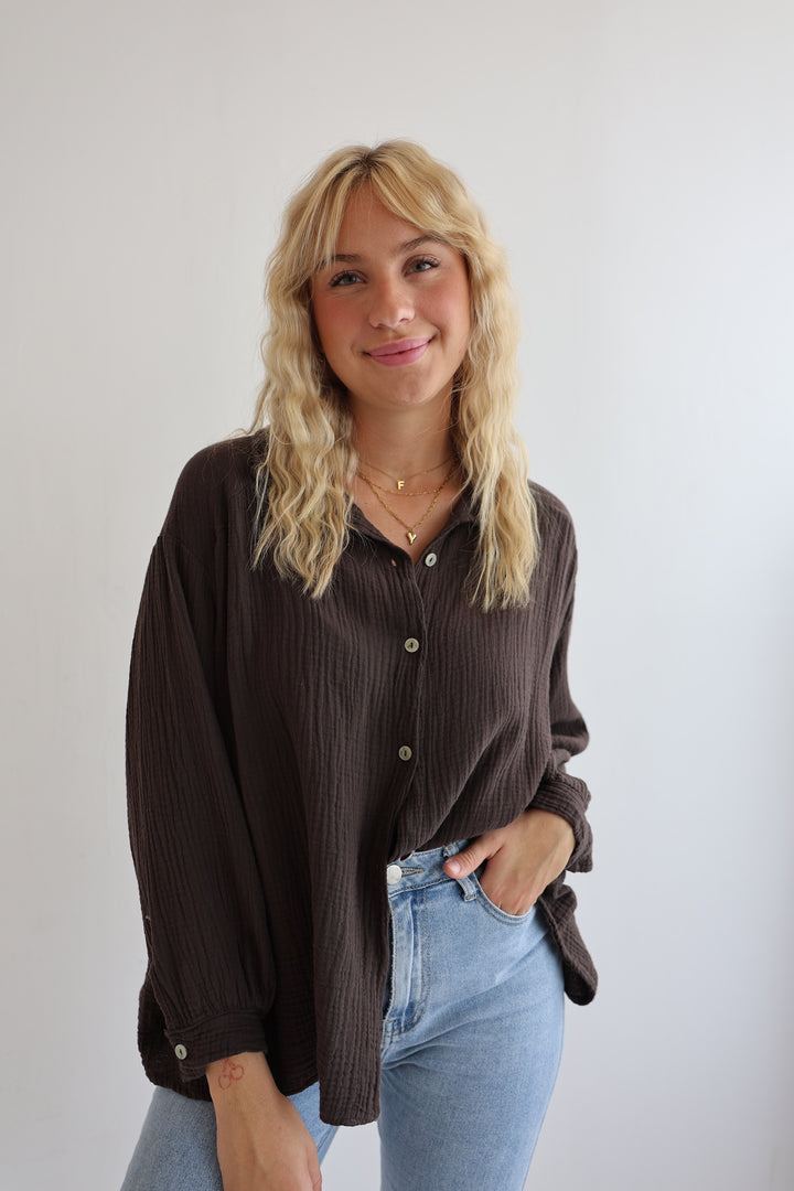 Kurzes Blusenhemd aus Musselin (einfarbig)