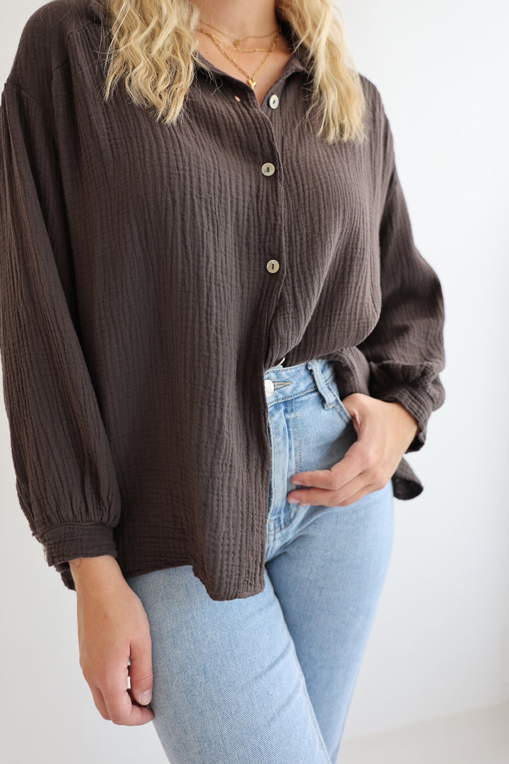 Kurzes Blusenhemd aus Musselin (einfarbig)