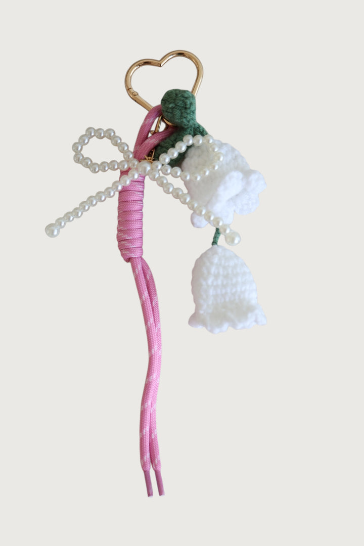 Bag Charm White Crochet Flower